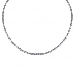 0.20 Carat Diamond Braided Cable Chain 14K White Gold Necklace 