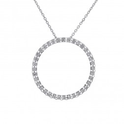 0.75 Carat Round Diamond Circle Of Love Pendant on Cable Chain 10K White Gold
