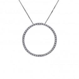 0.45 Carat Round Diamond Circle Of Love Pendant on Cable Link Chain 14K White Gold