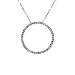 0.45 Carat Round Diamond Circle Of Love Pendant on Cable Link Chain 14K White Gold