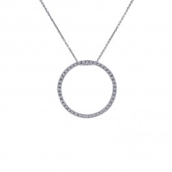 0.45 Carat Round Diamond Circle of Love Pendant on Cable Link Chain 14K White Gold