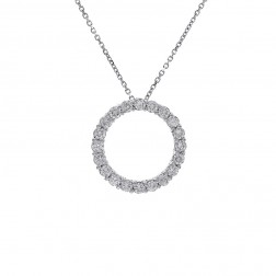 1.00 Carat Round Brilliant Diamond Circle of Love Pendant in 16" Chain 14K White Gold
