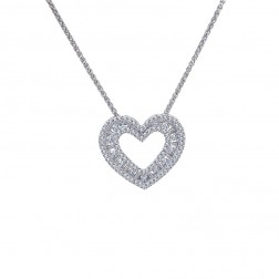 1.00 Carat Round & Baguette Cut Diamond Heart Pendant on Spiga Link Chain 14K White Gold