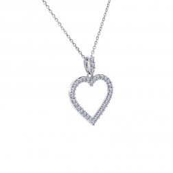 0.50 Carat Round Cut Diamond Heart Pendant on Cable Link Chain 14K White Gold