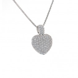 2.00 Carat Pave Set Round Diamond Heart Pendant on Rolo Link Chain 14K White Gold