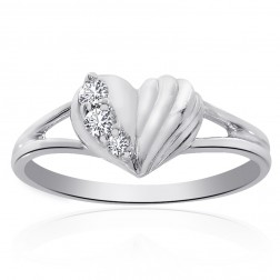 0.10 Carat Round Cut Diamond Heart Ring 14K White Gold