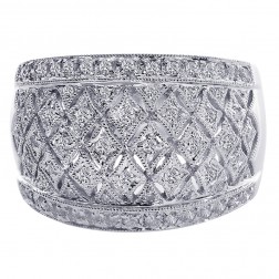 0.90 Carat Round Cut Pave Setting Diamond Quilted Ring 18K White Gold