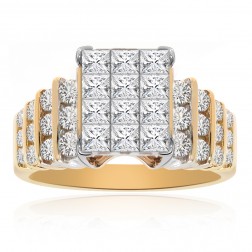 1.00 Carat Princess/Round Cut Diamond Square Cluster Ring 14K Two Tone Gold