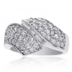 1.45 Carat Round Cut Pave Setting Diamond Double Row Bypass Ring 14k White Gold