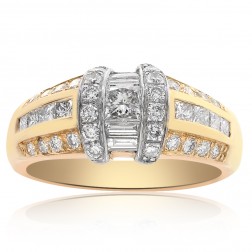 1.00 Carat Round, Princess and Baguette Cut Diamond Ring 14K Two Tone