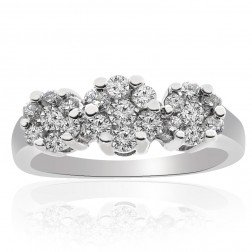 0.75 Carat G-SI1 Natural Round Diamond Cluster Engagement Ring 14K White Gold 
