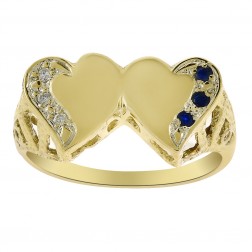 0.03 Carat Diamond & 0.03 Carat Sapphire Double Heart Ring 14K Yellow Gold