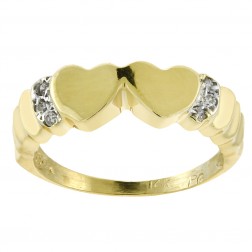 0.05 Carat Double Heart Diamond Ring 14K Yellow Gold