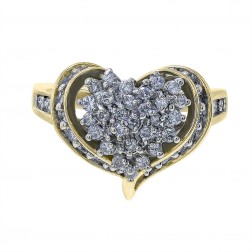 0.50 Carat Women Micro Pave Diamond Heart Ring 14K Yellow Gold 