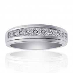 0.90 Carat Princess Cut Diamond Wedding Band 14K White Gold