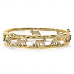 Walking Panther Cat Bangle Bracelet 14K Yellow Gold 