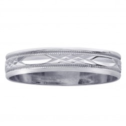 5.7mm 14K White Gold Diamond Cut Comfort Fit Mens Band Ring