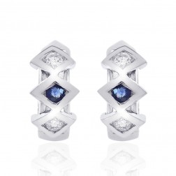 0.15 Carat Diamond & Sapphire Huggie Earrings 14K White Gold