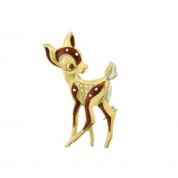 18K Yellow Gold Fawn Bambi Enamel Deer FABOR Vintage Brooch Pin
