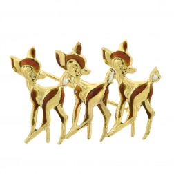 18K Yellow Gold Bambi Enamel Deer Vintage FABOR Brooch Pin