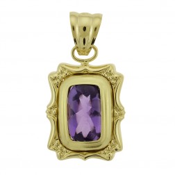 3.50 Carat Cushion Cut Amethyst Vintage Pendant Made In Italy 14K Yellow Gold 
