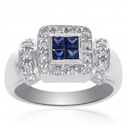 0.55 Carat Sapphire & Round Diamond Cocktail Ring 14K White Gold 