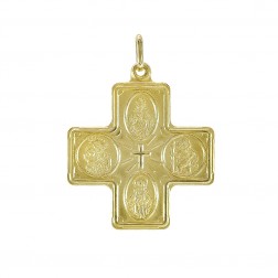14K Yellow Gold Four Way Religious Cross Medal Pendant
