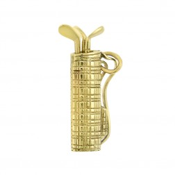 14K Yellow Gold Vintage Golf Bag & Clubs Charm Pendant