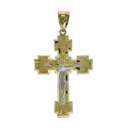 Crucifix Cross Pendant 14K Two Tone Gold 44mm