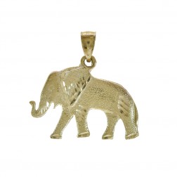 Diamond Cut Elephant Pendant 14K Yellow Gold