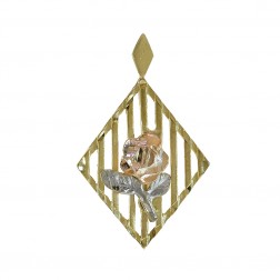 14k Tri Tone Gold Diamond Cut Rose Charm