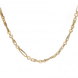 14K Yellow Gold Fancy Figaro Link 24 Inch Chain with Cabochon Sapphire