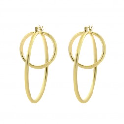 14K Yellow Gold Modern Oval Dangle Long Hoop Earrings 6.2gram