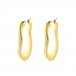 14K Yellow Gold Wavy Oval Hoop Earrings 8.6gram Italy