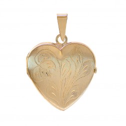 14k Yellow Gold Floral Engraved Heart Made In Italy Locket Pendant